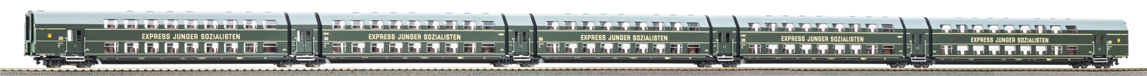 PIKO 53125 - H0 - 5-tlg. Doppelstock-Gliederzug Express Junger Sozialisten, DR, Ep. III